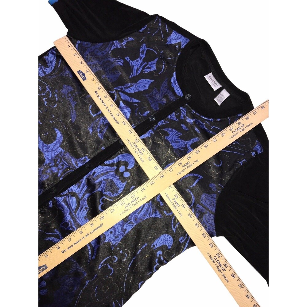 CHICO'S Travelers 3 Sz XL-16 Blue Metallic Button Up Blouse Jacket Women's - Picture 15 of 16